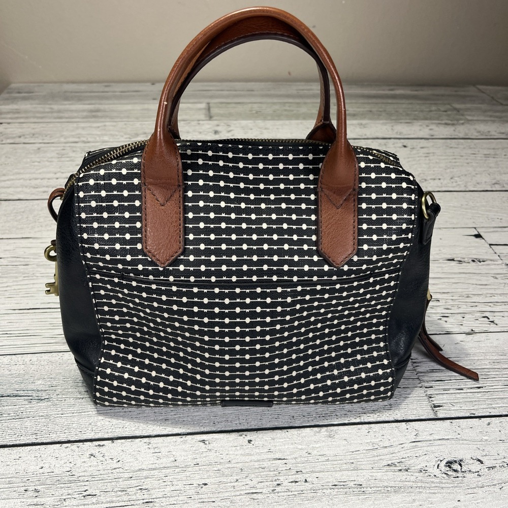 Fossil Fiona Dash/dot‎ Black And White Handbag Key bag